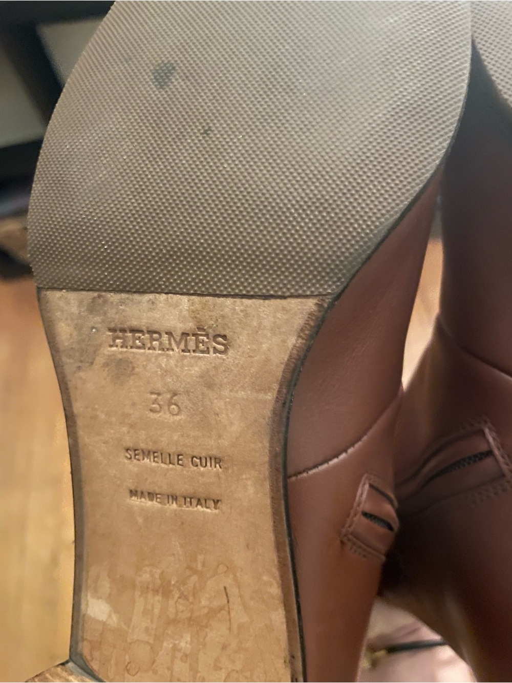Hermes Brown Leather Ankle Boots with Block Heel - Picture 7 of 7